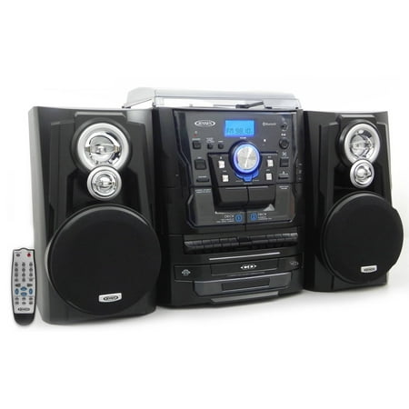 Sitting Turntable (JENSEN JMC-1250 Bluetooth 3-Speed Stereo Turntable Music System with 3-CD Changer & Dual Cassette)