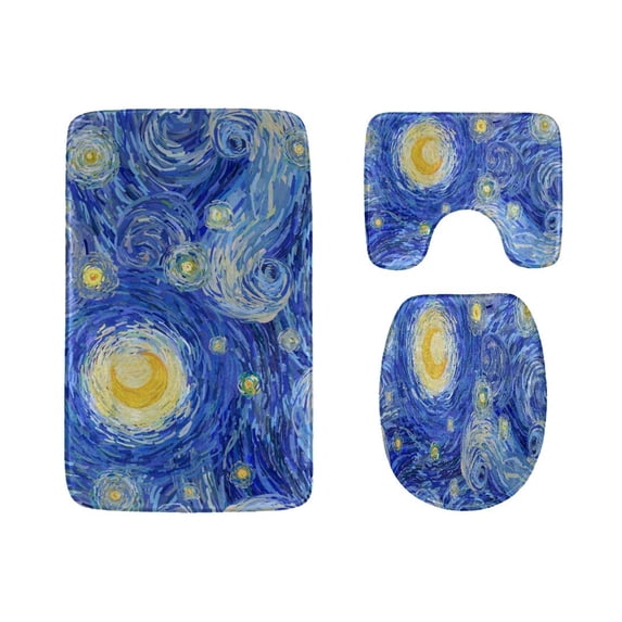 GOHAO Night Sky Glowing Yellow Moon Painting 3 Piece Bathroom Rugs Set Bath Rug Contour Mat and Toilet Lid Cover