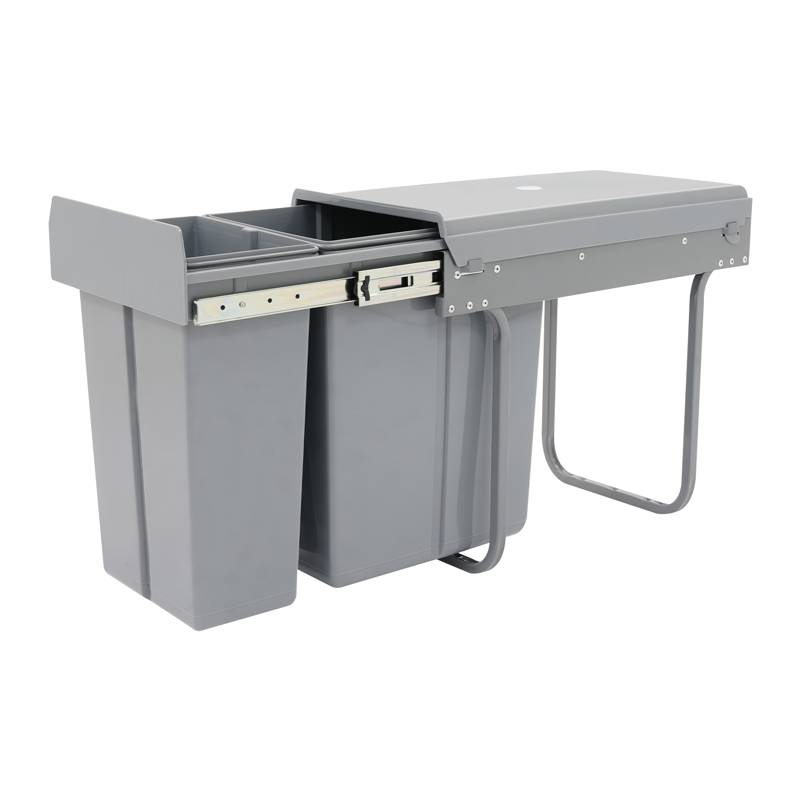 Grey Pull Out Trash Can Under Cabinet with Lid, 10L+20L(2.64+5.28Gal) Dual Bin Kitchen Garbage Can, Hidden Under Sink Trash Can with Ordinary Rail