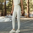 thumbnail image 3 of High Waist Ribbed Texture Seamless Leggings - Large, Ivory, 3 of 6