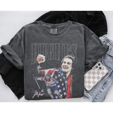 Comfort Colors Jack Hughes USA Hockey T-Shirt, Men Hockey Tee, Jack Hughes Hockey USA Team Vintage Bootleg 90s Shirt