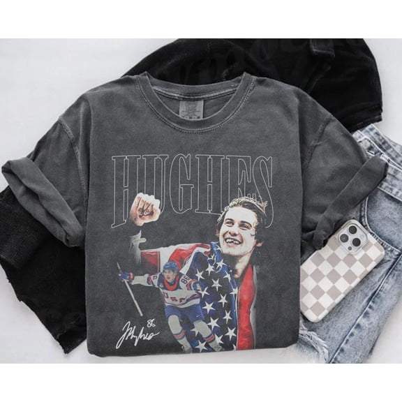 Comfort Colors Jack Hughes USA Hockey T-Shirt, Men Hockey Tee, Jack Hughes Hockey USA Team Vintage Bootleg 90s Shirt
