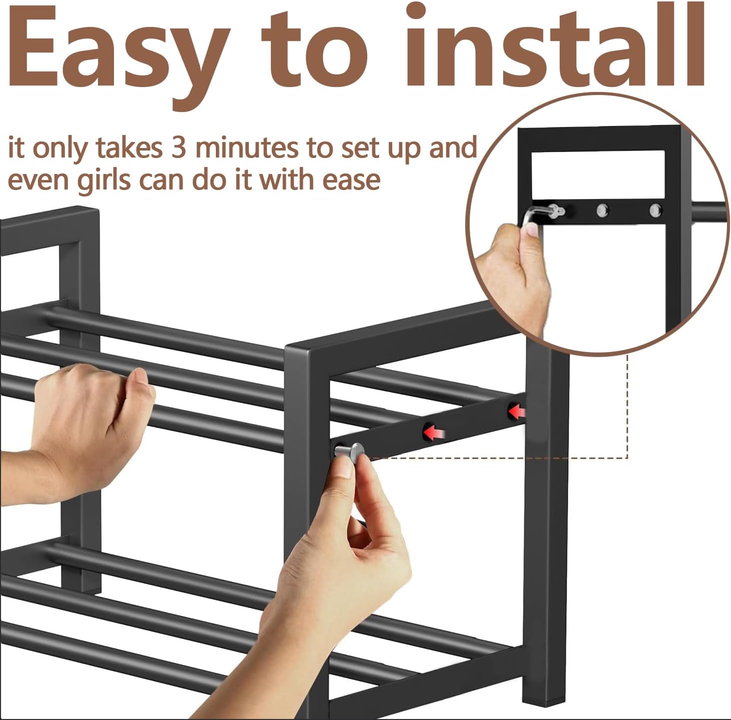 Expandable Shoe Rack Small Shoe Storage Narrow Shoe Racks Metal Show Rack Slim Shoe Shelf for Entryway Wardrobes Small Space,Free Standing Extendable Adjustable Shoes Rack for Closet (Black, 2 Tier)