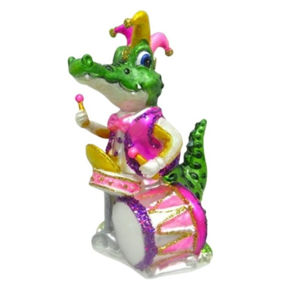 December Diamonds 79-79082 Blown Glass Mardi Gras Gator with Dru Ornament, 5.5 Inches