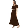 thumbnail image 2 of eloria Women's Georgette Frilled Design V Neck Sleevless Party Long Maxi Dress, Color : Dark Brown | Size : XXL, 2 of 5