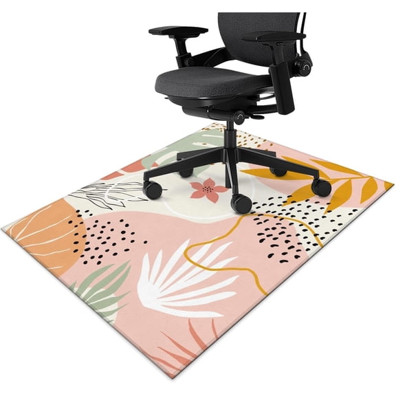 Office Chair Mat for Hardwood & Tile Floor 36"x48",Pink Boho Cute Aesthetic Abstract Tropical Leaves Computer Rolling Chair Mat