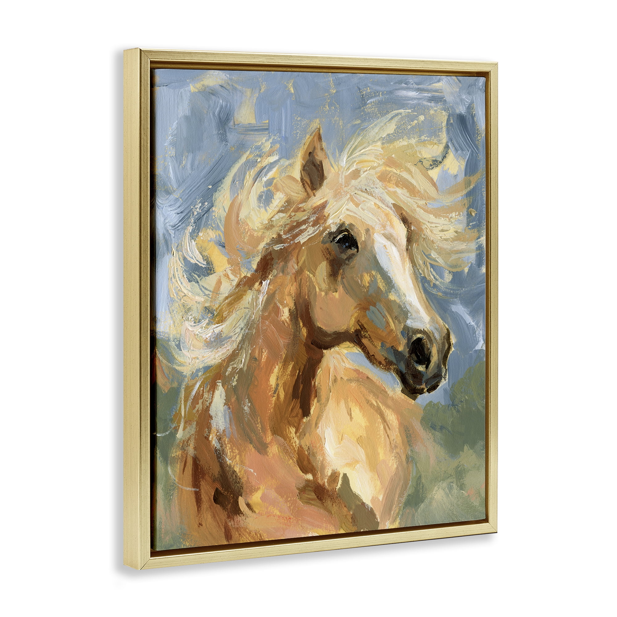 Stupell Industries Horse with Tousled Mane Animals Painting Gold Floater Framed Canvas Art Print Wall Art, 17 x 21