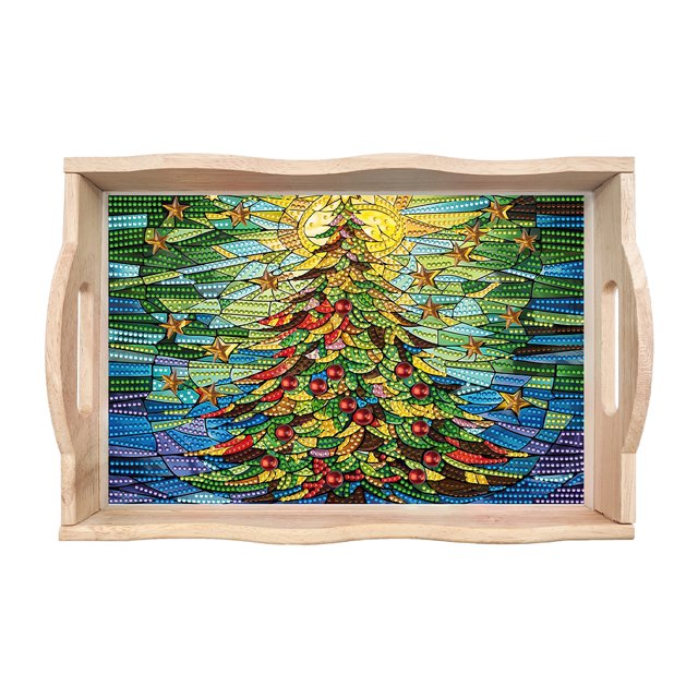 (TP002) Artesanías Con Pintura Diamantes Plato Cena Con Puntos Diamante Bandeja Comida Maciza Bandeja Decorativa para Sala Estar Navidad 30*20cm