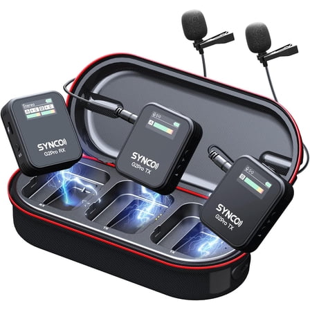SYNCO Wireless Lavalier Microphone, G2(A2) Pro 2.4G Dual Mic 656FT 8H for Camera Smartphone Tablet Vlog Live Stream