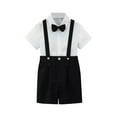 thumbnail image 5 of MKOSPLRT 2-13 Years Boys' 4-Piece Formal Suit Set Short Sleeve Lapel Shirt + Bow Tie + Suspenders + Dress Pants Lightweight Summer Wedding Outfit, 5 of 8