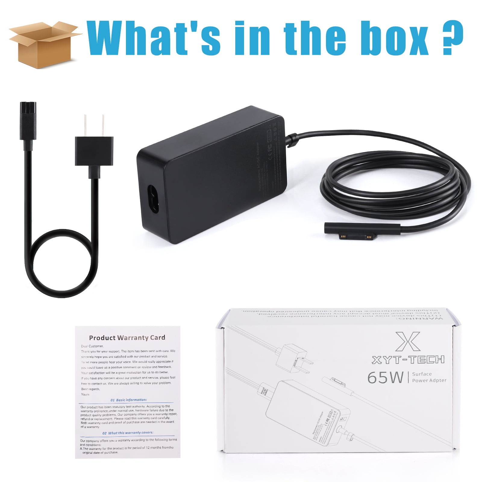 Surface Pro Charger 65W 15V 4A AC Power Adapter Supply for Microsoft Surface Book Surface Pro 3/4/5/6 Surface Go Surface Laptop 1/2/3 with USB Charging Port and 6ft Cord fit Model 1706