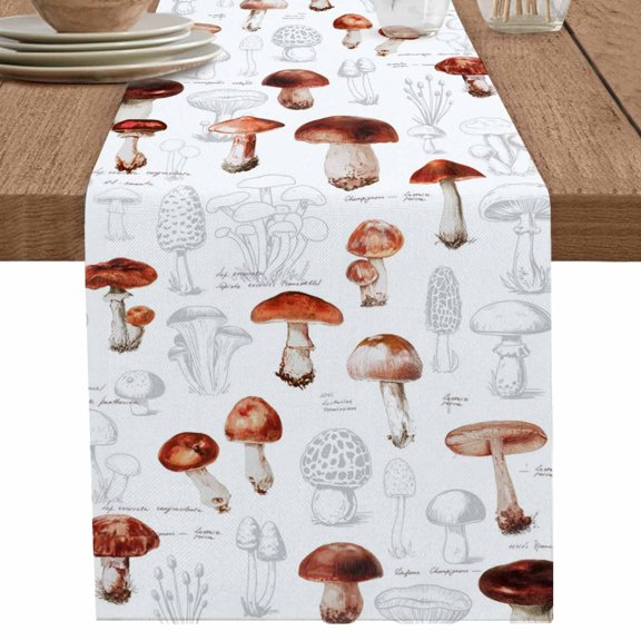 nqOlkjepod Red Mushroom Table Runner 70 Inches Long Farmhouse Dress Scarves, Vintage Botanical Autumn Farmhouse Dining Tablerunner for Coffee Table/Kitchen Island/Party Décor, 13" x 70"