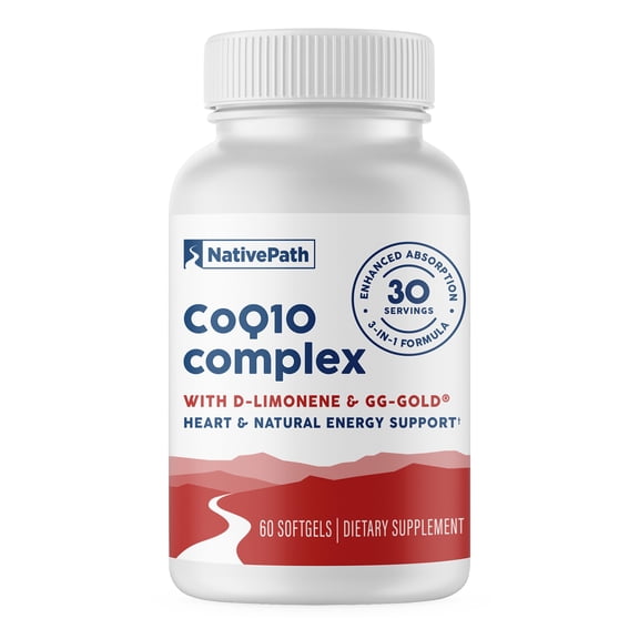 NativePath CoQ10 100mg Softgels, Coenzyme Q10 Ubiquinone with D-Limonene & Geranylgeraniol, Heart & Energy Support, 60 Count