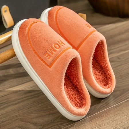 

NEGJ Winter Couples Women Warm Home Baotou Plush Soft Bottom Comfortable Solid Color Flat Cotton Shoes