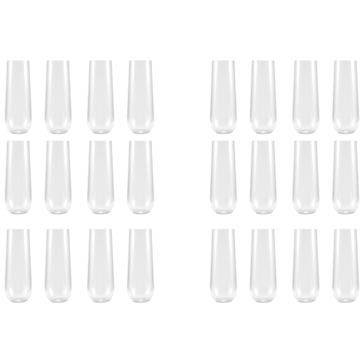 24 Stemless Plastic Champagne Flutes - 9 Oz Glasses Clear Unbreakable Toasting Disposable for Wedding Or