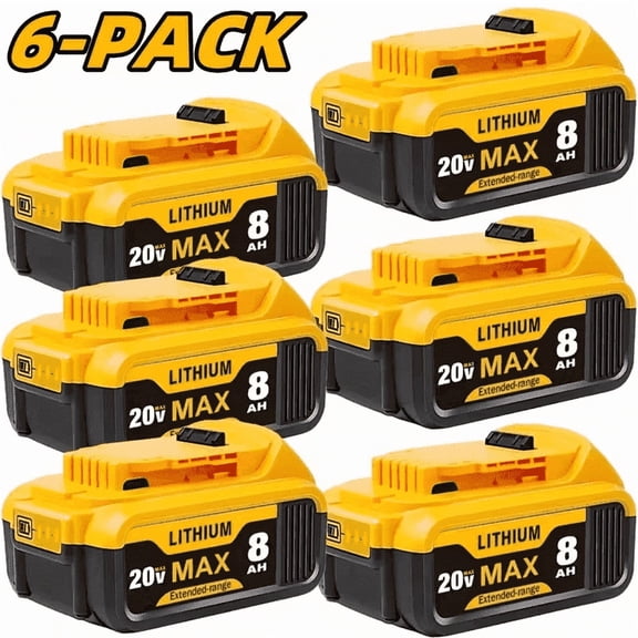 6Pack Replace for DEWALT 20V Max Battery 8000mAh, Replacement for DEWALT 20v Batteries DCB200 DCB201 DCB206 DCB208, Compatible with 20V Cordless Power Tools and Chargers