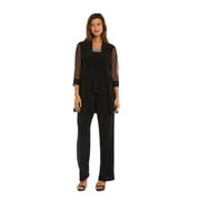 R&M Richards Women's Beaded neck 2 Piece Pant Suit - Mother of the bride outfit, 6P Black