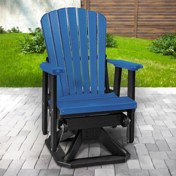 OS Home and Office Furniture Resin Fan Back Swivel Glider in Blue/Black