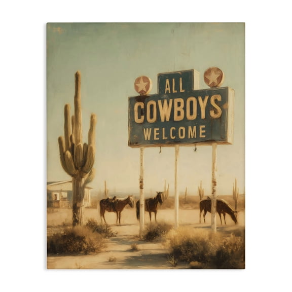 Stupell Industries Rustic Lodge All Cowboys Welcome Desert Canvas Art, 16 x 20, by Arlington Prints