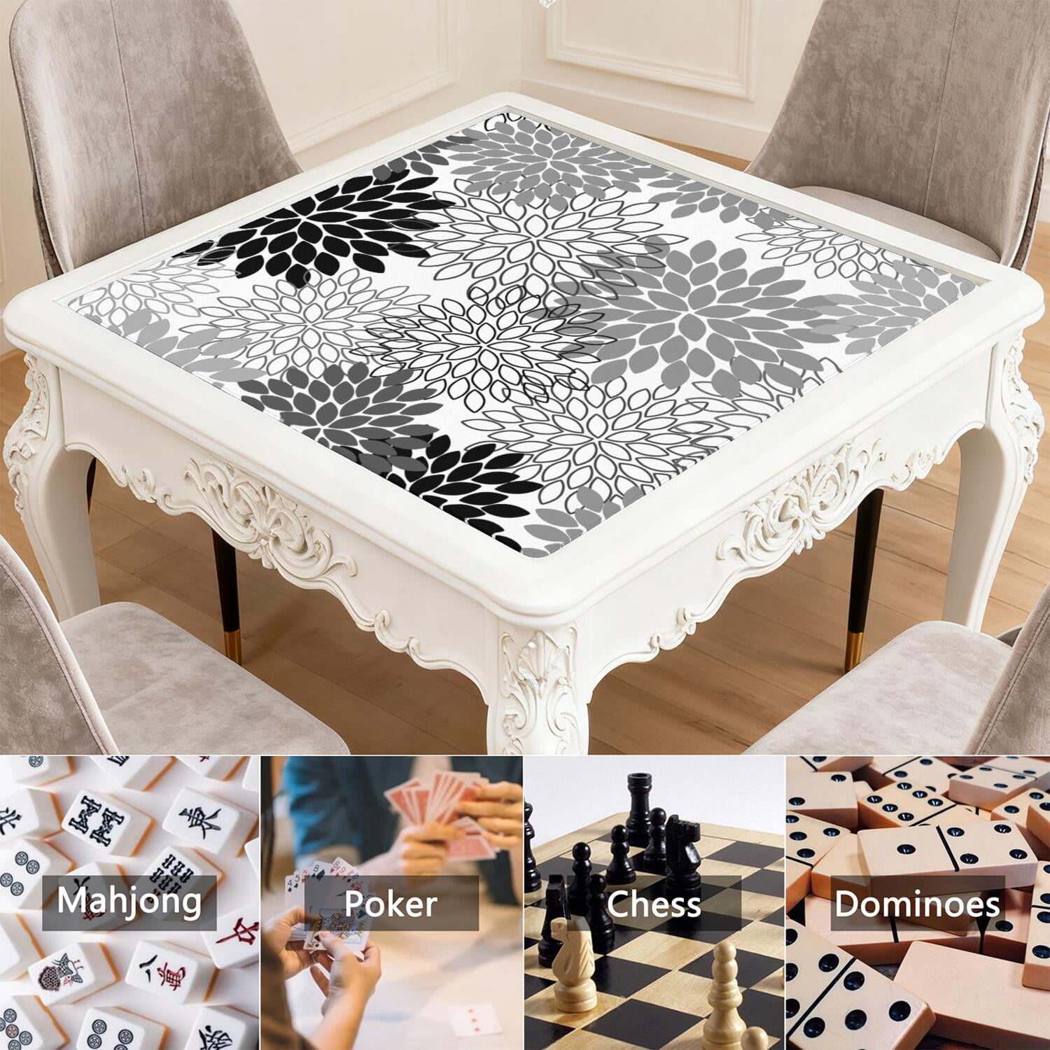Extra Large Boho Style Anti-Skid Mahjong Mat 31.5 Inch Square Rubber Table Pad with Noise Reduction for Playing Chinese Tiles and Family Entertainment