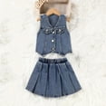 thumbnail image 5 of Mifsaly Girls Denim Outfits Sleeveless Button Down Jean Vest and Pleated Skirts Kids 2 Piece Classic Casual Summer Clothes, 5 of 7