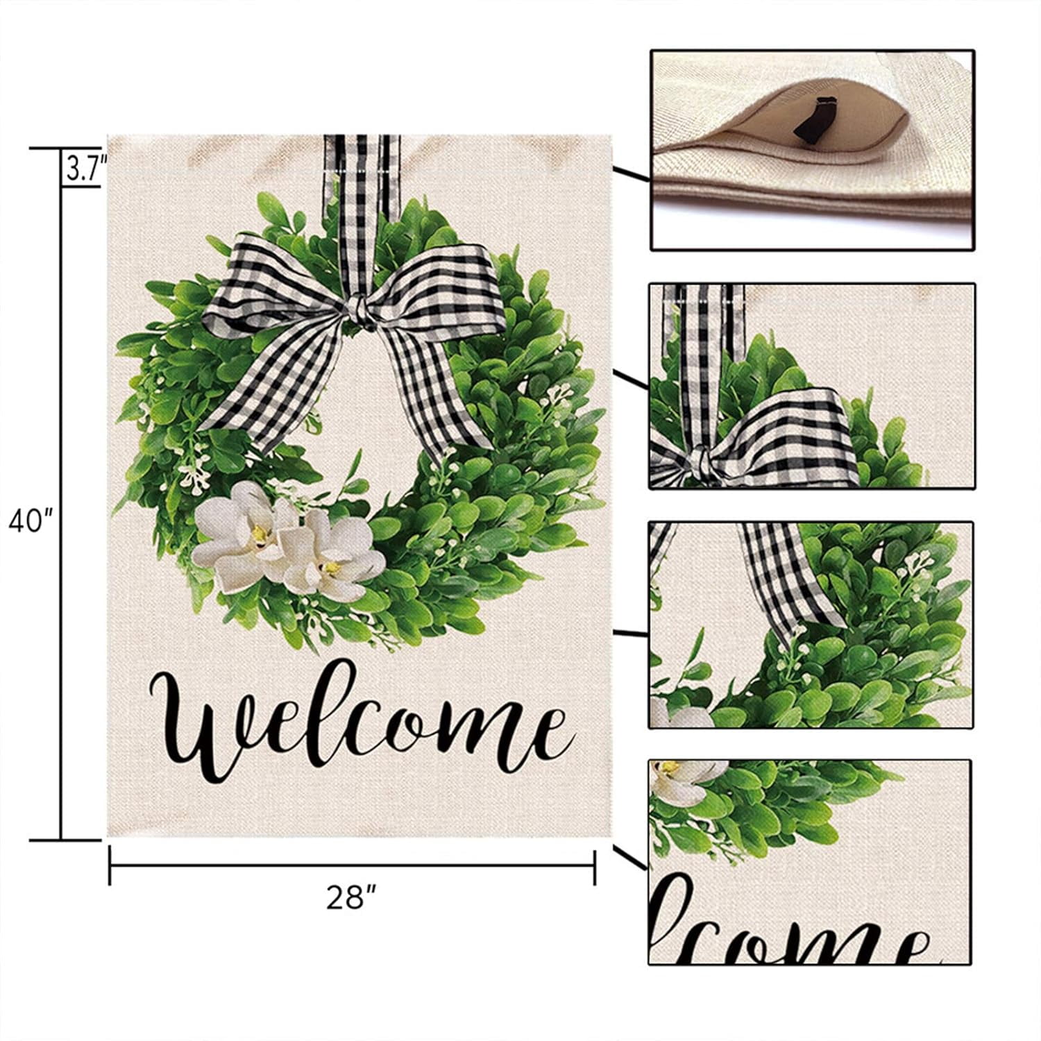 Hexagram Spring Welcome Garden Flag  Outside, Mailbox Decor, Seasonal Outdoor Linen Double Sided Spring Summer Flags for Outside, Boxwood Wreath Buffalo Plaid Yard Farmhouse Flag Decoration