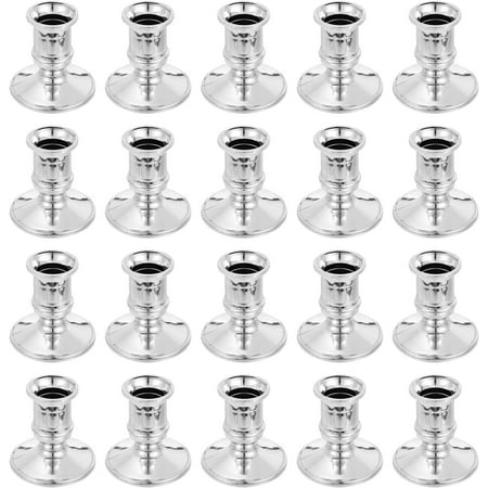 Votive Candle Holders 20pcs Vintage Candlestick Stands, Silver Pillar Candle