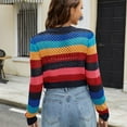 thumbnail image 5 of SWSMCLT Women's V Neck Cardigan Cardigan Sweater Long Sleeve Coat Winter Cropped Fall Warm Acrylic Soft Knit Multicolored Medium, 5 of 5