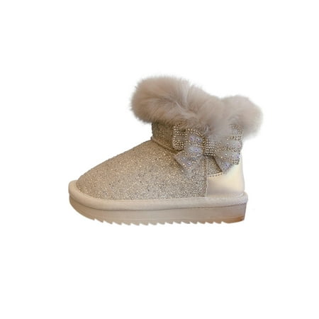 

SIMANLAN Kids Casual Fluffy Booties Breathable Princess Boots Party Comfort Furry Snow Boot Beige 2.5Y