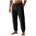 thumbnail image 2 of Wide Leg Pants Man Solid-Color Loose Casual Pocket Drawstring Elastic-Waist Sports Pants Black 2Xl, 2 of 7