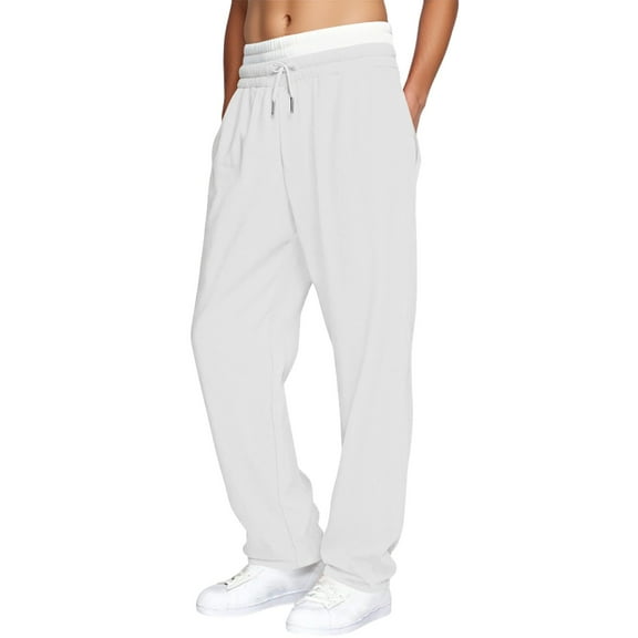 sususu Mens Sweatpants With Pockets,Men's Double Layer Waistband Straight Leg Joggers Comfortable Everyday Wear Casual Pants Solid Sweatpants,White,XXXL