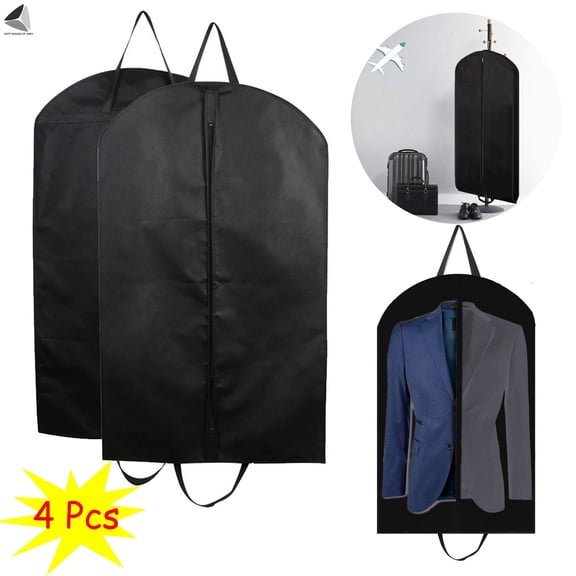 PULLIMORE 4 Pcs Hanging Garment Bags for Travel Zipper Black Suit Bag Clothing Storage of Dresses, Dress Shirts, Coats, Jackets