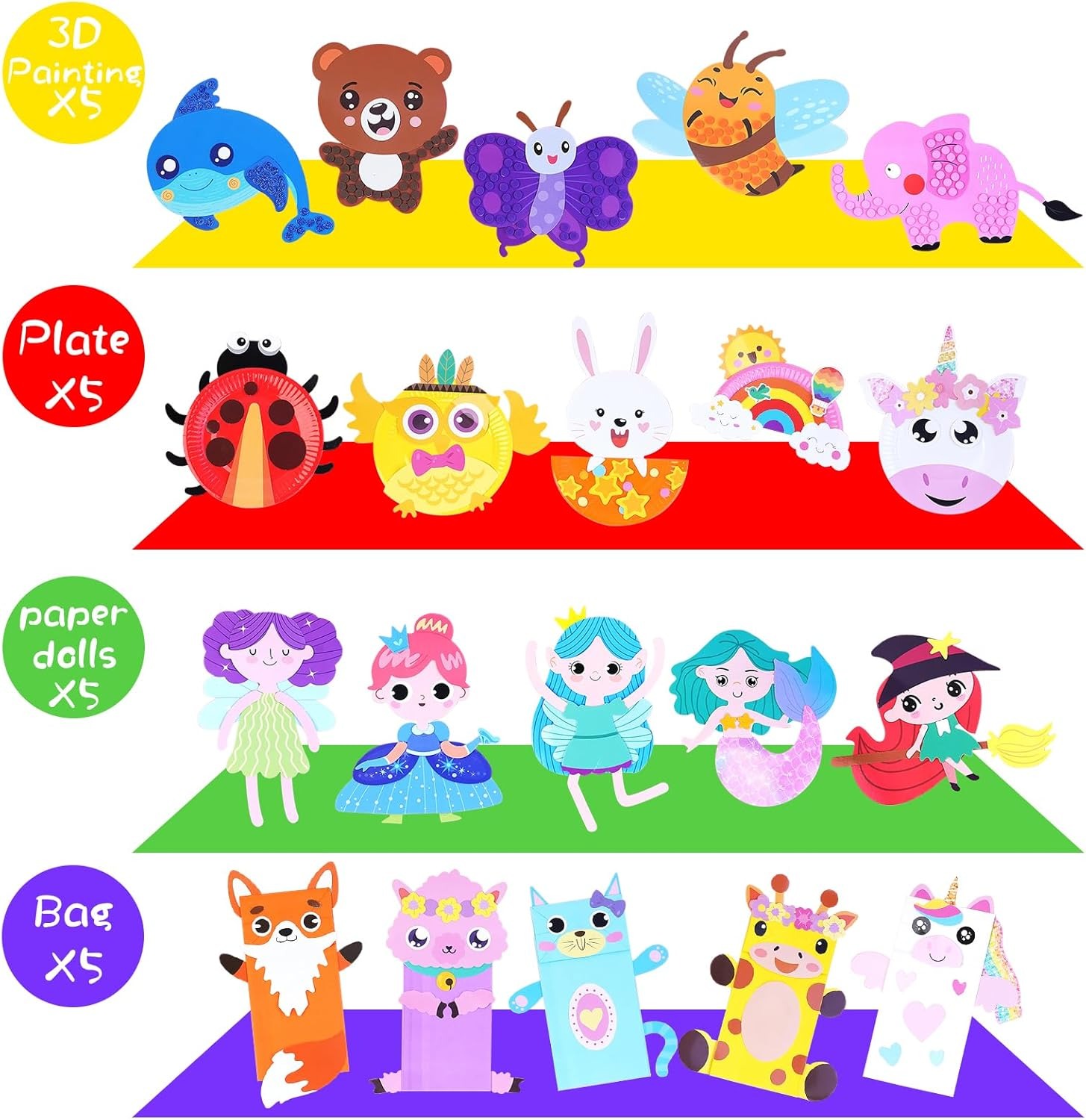20 Animal Arts & Crafts Kit for Kids 4-6, All-Inclusive Toddler Craft Box with Paper Plates, Puppets, Fun Activities, Tigers, Lions (134 Characters) (Princess)