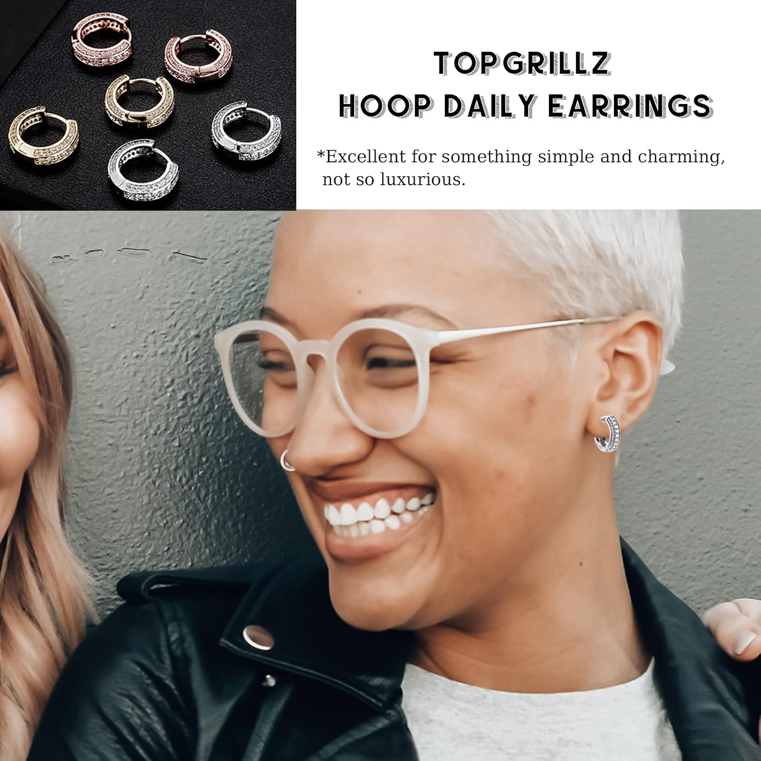 Leander Iced Out Hoop Earrings Cubic Zirconia Huggie Cartilage Cuff Hypoallergenic 14K Gold Plated Luxury Fashion Round Circle Earrings For Men Women