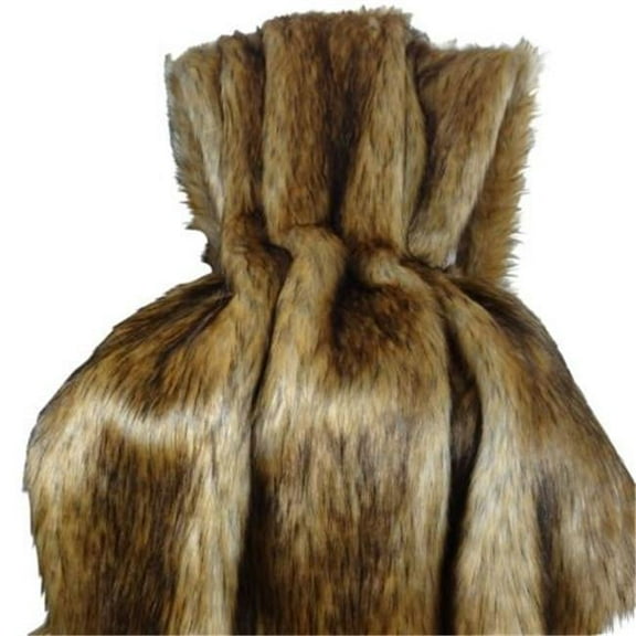 Faux Fur Mountain Coyote Handmade Blanket, Light & Dark Brown - 102 x 116 in.