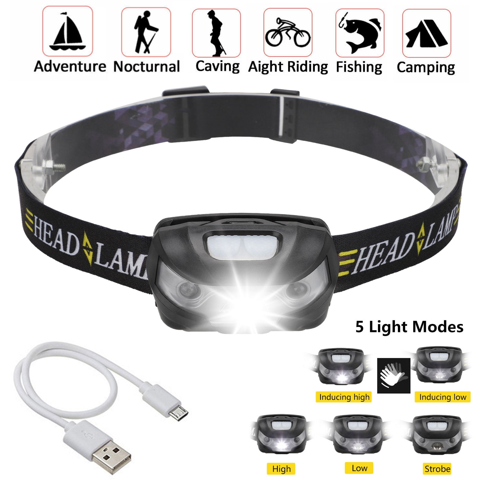EEEkit Headlamp Flashlight, USB Rechargeable LED Head Torch, IPX4