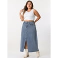 thumbnail image 3 of DARING DIVA Women's Plus Denim Maxi Skirt with Frayed Raw Hem 2X Gray Blue, 3 of 6