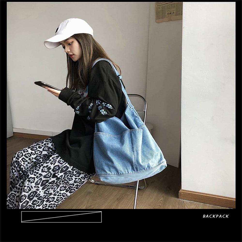 FunnyBeans Denim Purses & Handbags for Women, Unique Jean Hobo Tote Bag  Aesthetic Denim Shoulder Crossbody Messenger Bag (Style A Dark Blue)