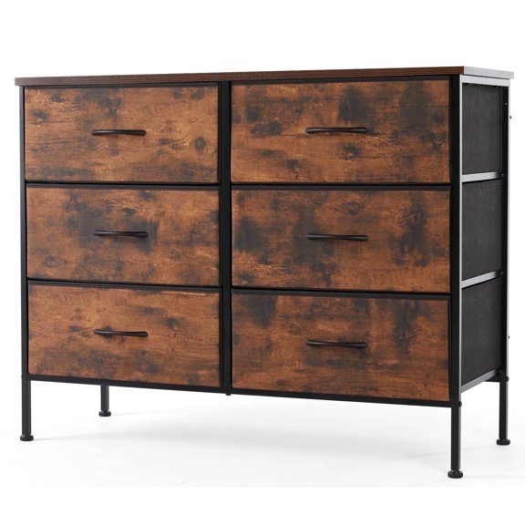 LIFERECORD 6-Drawer Dresser Fabric Storage Tower Organizer for Bedroom Living Room Rustic Brown