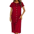 thumbnail image 2 of Womens Satin Loungewear Dress Summer Casual Short Sleeve Button Shirt Maxi Dresses Loose Ruched Crewneck Beach Cover up Summer Dresses for Women Plus Size Red XXL, 2 of 8