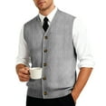 thumbnail image 3 of Men's Casual Sleeveless Knit Vest with Button Closure, V-Neck Lightweight Waistcoat, Ideal for Office Attire and Everyday Comfort Light Gray 4XL, 3 of 3