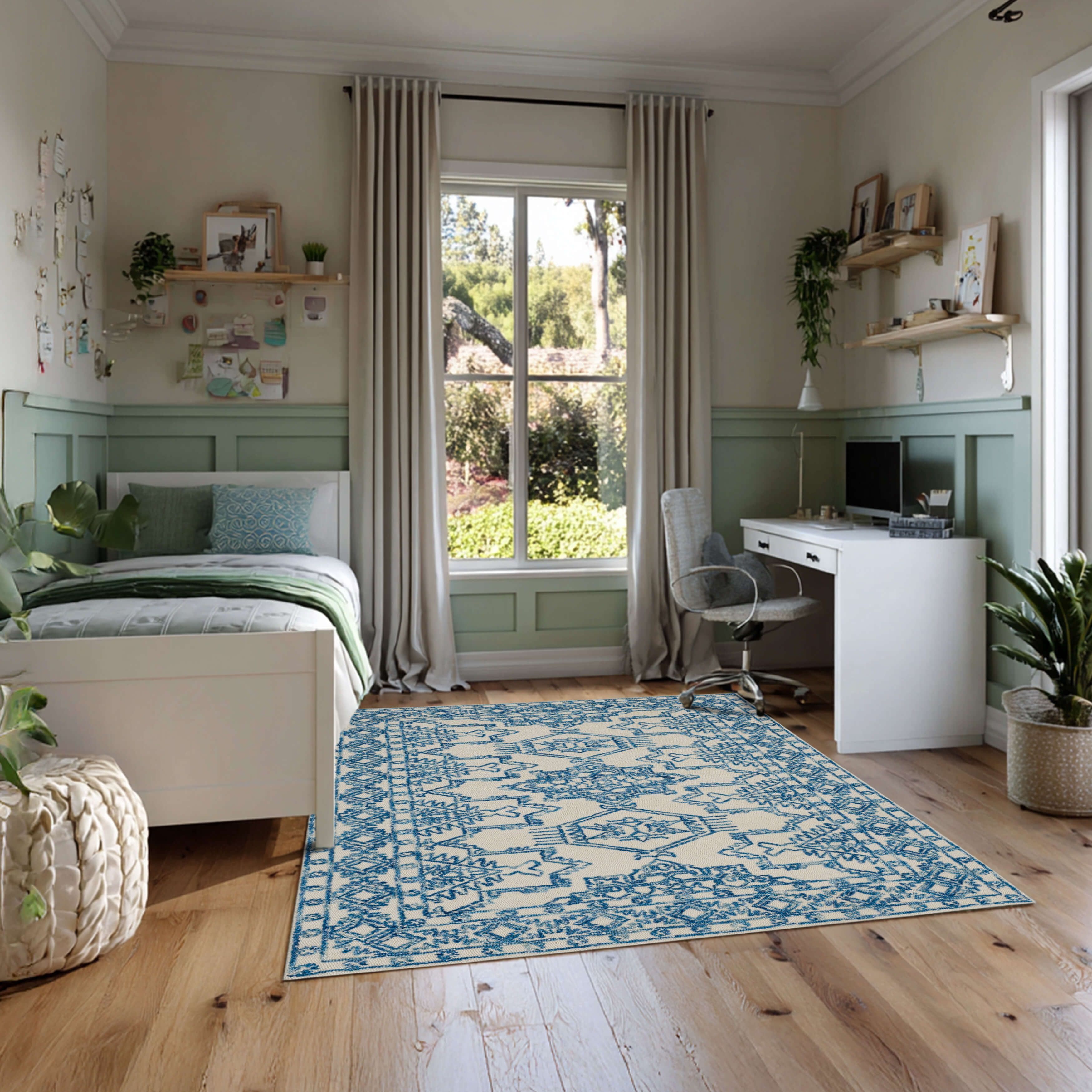 Mohawk Home Kids Collection Geometric Nomad Low Pile Stain/Fade Resistant Non-Skid Area Rug, Blue, 5' x 7'