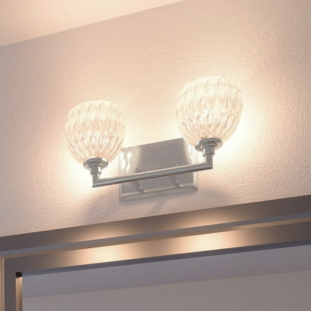 

Urban Ambiance Luxury Crystal Bathroom Vanity Light Medium Size: 6.25 H x 12.5 W with Classic Style Elements Brushed Nickel Finish and Marquis Cut Glass Shades G9 LED Technology UQL2620