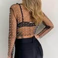 thumbnail image 2 of StoBays Women Long Sleeve Sheer Mesh Crop Top Pearls Rhinestone Cover Up Shirt Blouse, 2 of 19