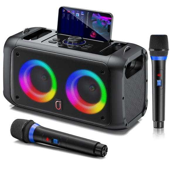 Máquina de Karaoke JAUYXIAN, Bocina Bluetooth con Micrófono, Luz de DJ Colorida, Correa, Usb, Bocina Portátil para Fiestas, T22-T