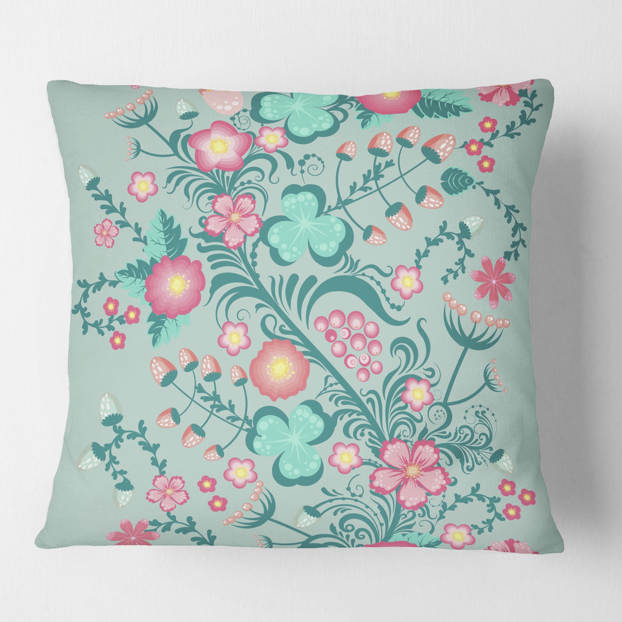 Designart Spring floral pattern in soft pastel colors' Mid-Century Modern Throw Pillow - 16x16