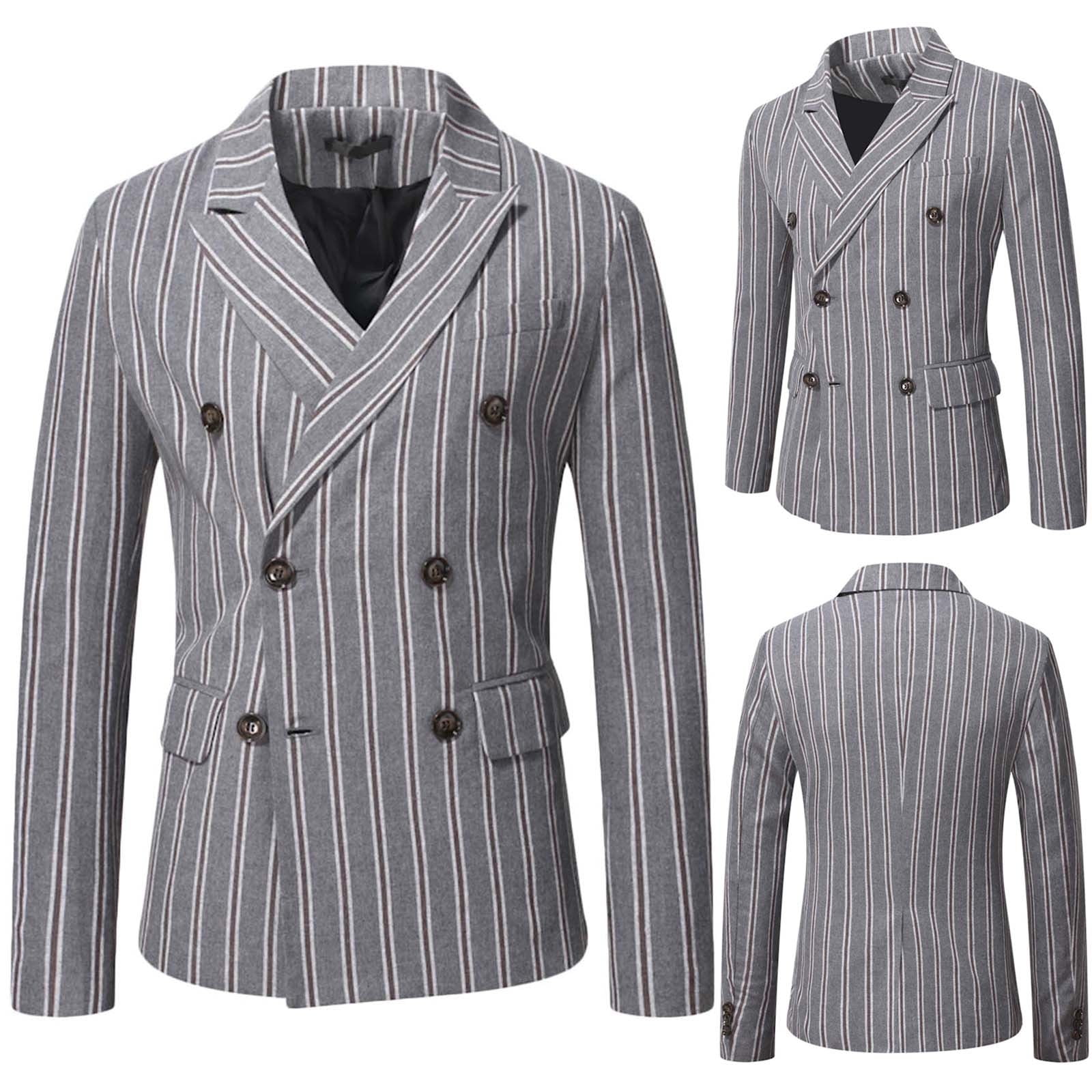 Big Holiday Savings Men Double Breasted Trench Coat Stripe Mid-Length Business Sport Overcoats Vintage Chunky Long Jacket Big & Tall,Gray,XXXL