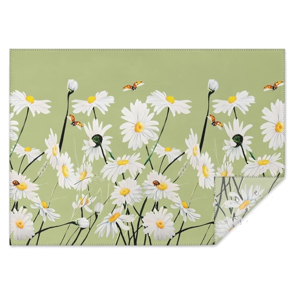 Vintage Rectangle Tablecloth 60x84 Inch, Daisy Flowers Boho Water Resistant Vinyl Washable Seasonal Table Cover for Thanksgiving Christmas Holiday Party Picnic Dinner Decor