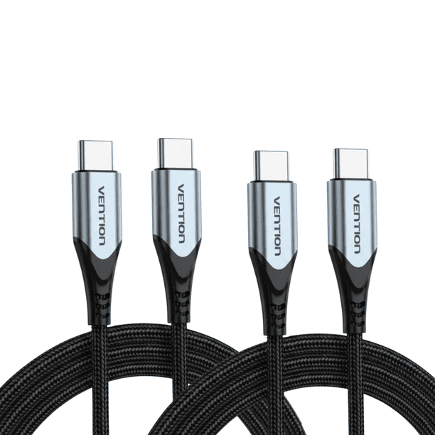 Cables Vention USB-C a USB-C 2 Metros 240W 5A Carga Ultra Rápida Nylon Trenzado Reforzado KIT 2 PIEZAS para MacBook Pro, iPad y Laptops Gaming