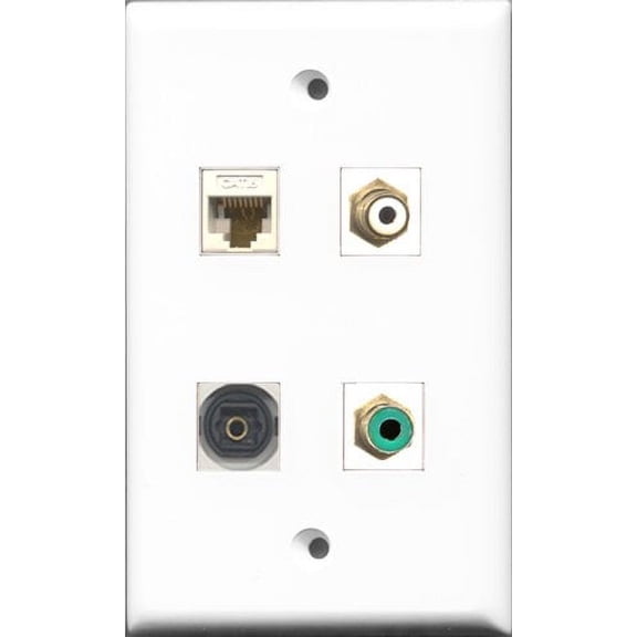 RiteAV 1 Port RCA White and 1 Port RCA Green and 1 Port Toslink and 1 Port Cat6 Ethernet White Wall Plate